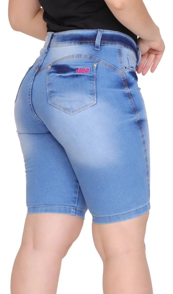 Kit 3 Bermudas Jeans Feminino Cintura Alta Lycra