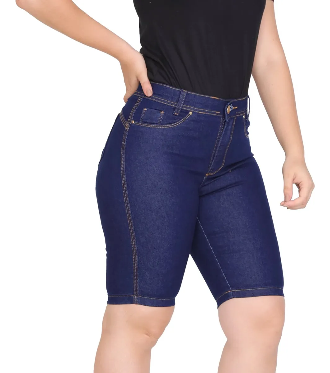 Kit 3 Bermudas Jeans Feminino Cintura Alta Lycra