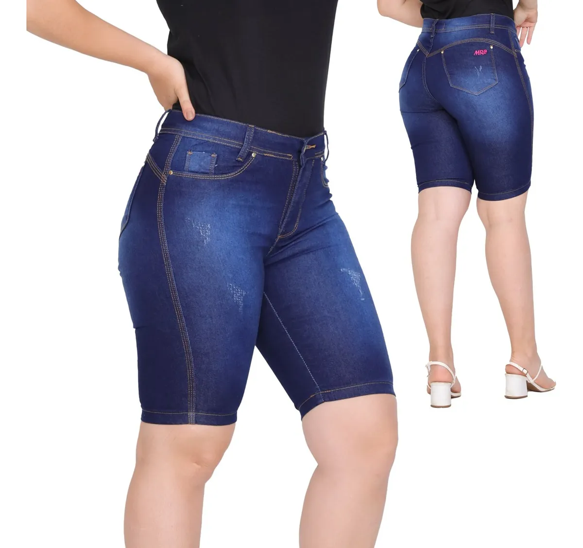 Kit 3 Bermudas Jeans Feminino Cintura Alta Lycra