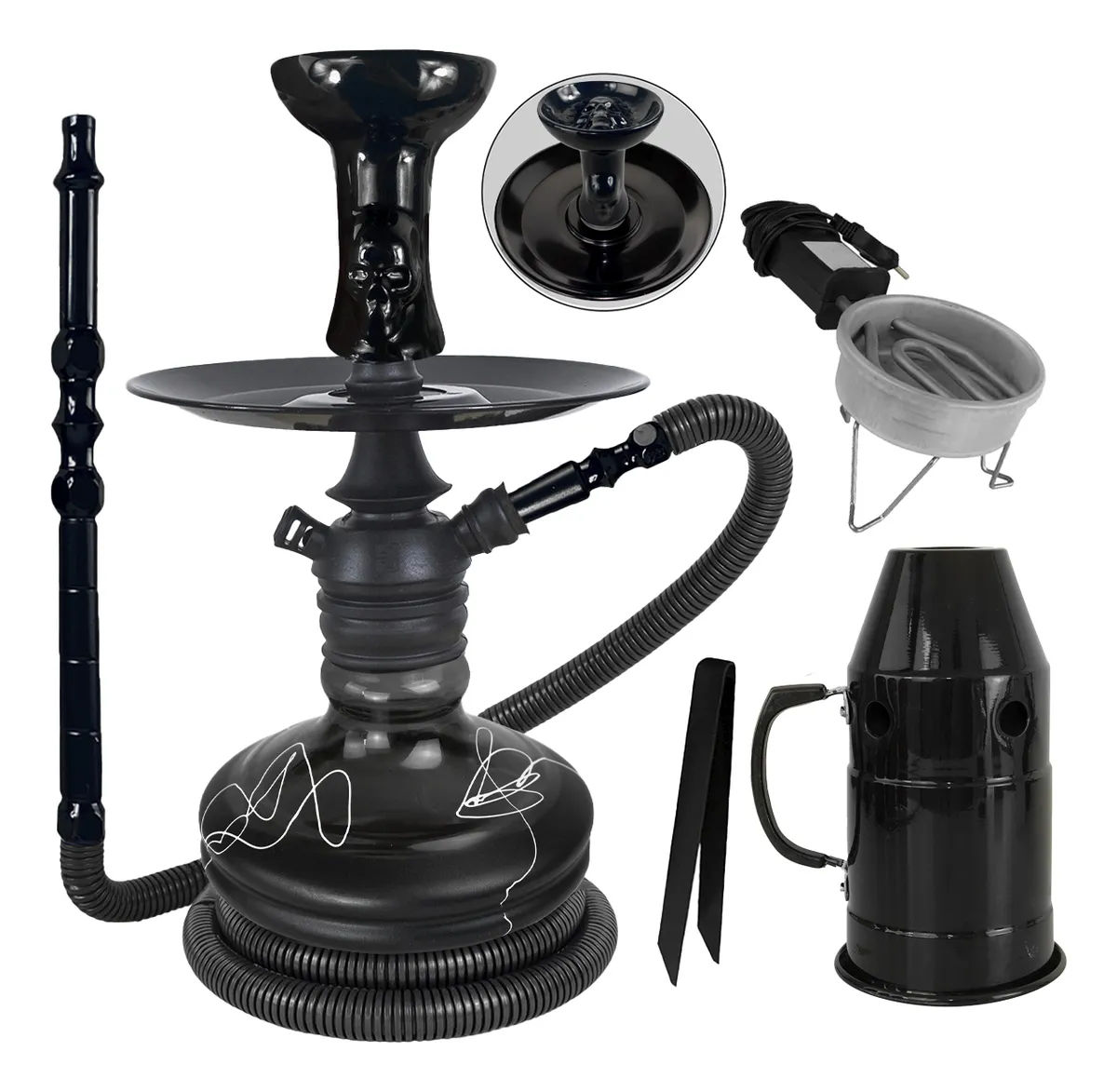 Kit Narguilé Black Hookah Mini Monster + Fogareiro +abafador