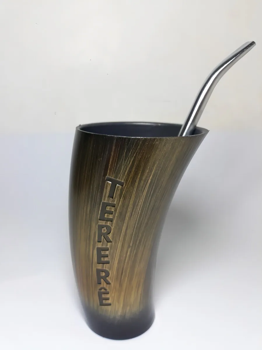 Guampa Copo De Terere Com Bomba Cuia Mate Gelado Cor Marrom