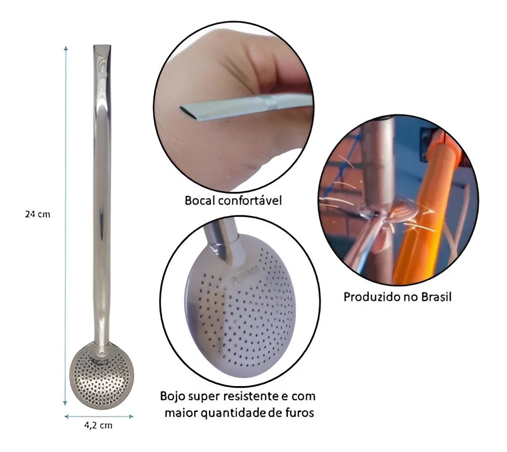 Bomba Tereré E Chimarrão Aço Inox Tradiconal 24cm Purinox